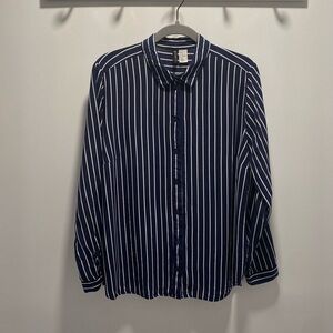 H&M Dark Blue and White Striped Casual Shirt